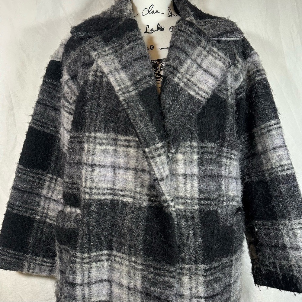 Bella Amore Boucle Cocoon Oversized V-neck Wool Coat Women's Plaid Modern Layer - Picture 4 of 6